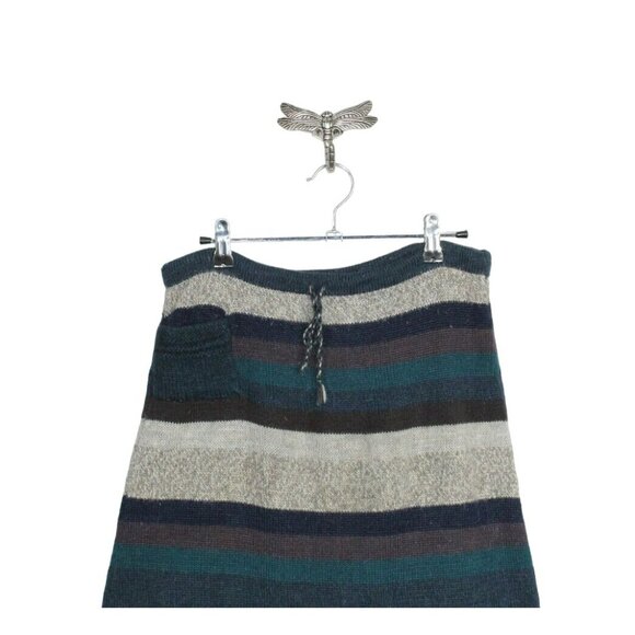 South American Side Striped 100% Wool Waist Tie A-Line Maxi Winter Skirt Size M - Picture 3 of 9